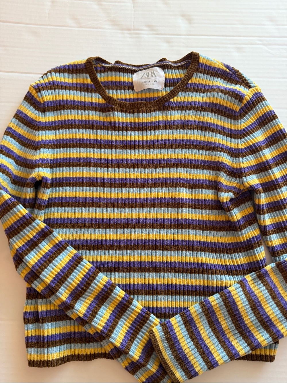 Zara a girls Striped Rib-Knit Sweater in Brown, Yellow & Purple, Soft Fabric